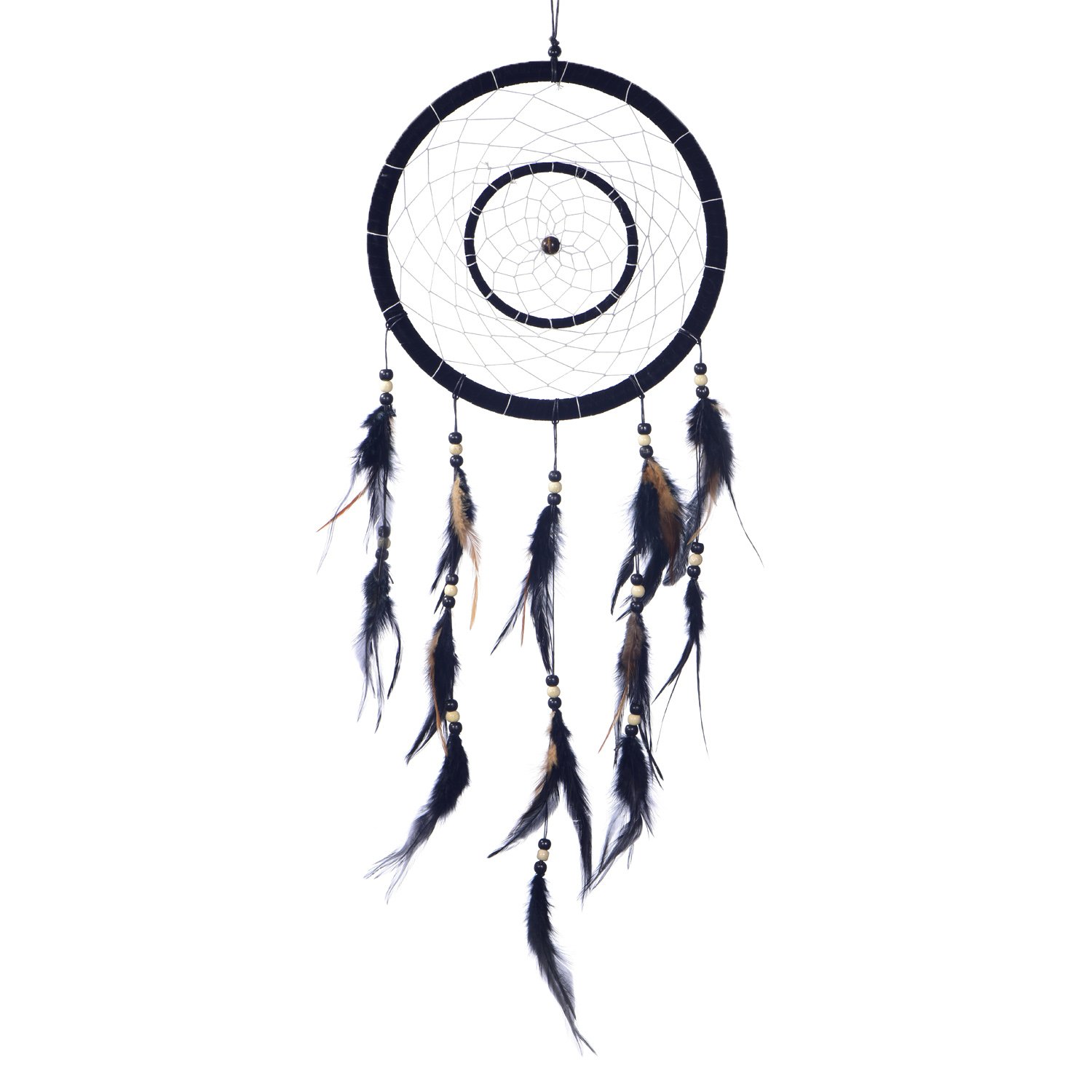 Big Dreamcatcher for Good Dreams with Pearls and Real Feathers Black Ø 11.02" - 28 cm