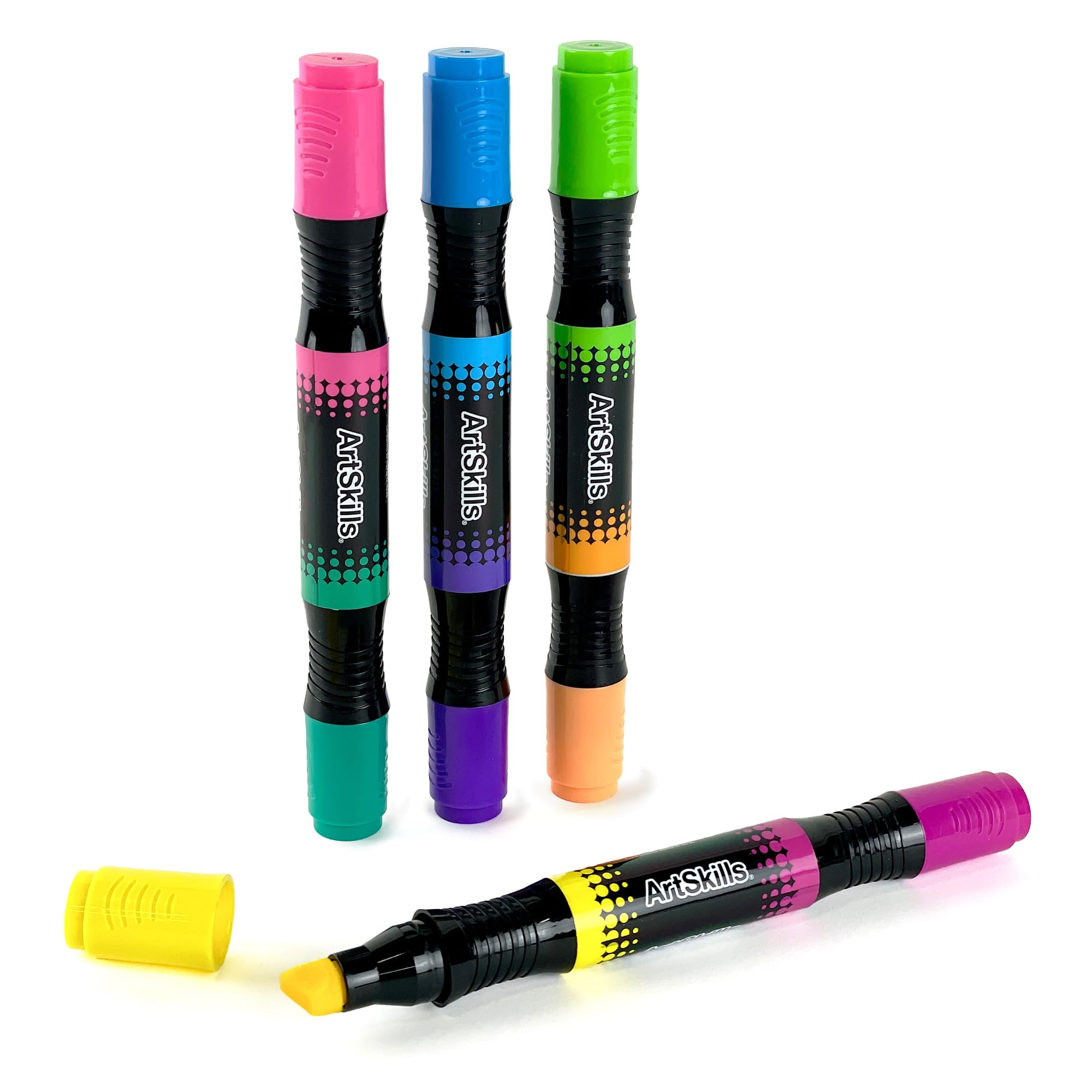 ArtSkills Jumbo Poster Markers for Kids, Neon Chisel Tip Markers, Dual-Tips, 8 Neon Colors, 4ct