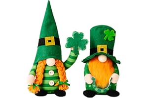 DAKUO St Patricks Day Gnomes Decorations, 2 Pack Handmade Saint Patrick's Day Gnome Plush with Lucky Green Shamrock Irish Leprechaun Swedish Tomte Decor for St Pattys Day Gift Home Table