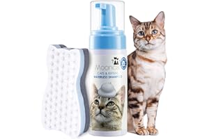 Mooncat Waterless Cat Shampoo+Cat Brush, Licking Safe Dry Shampoo for Cats, No Rinse Foam Cat Bath, Grooming for Cat, Kitten 