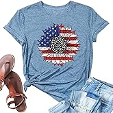 4th of July Patriotic Shirts for Women American Flag Shirt Cute Sunflower Graphic Tees Top