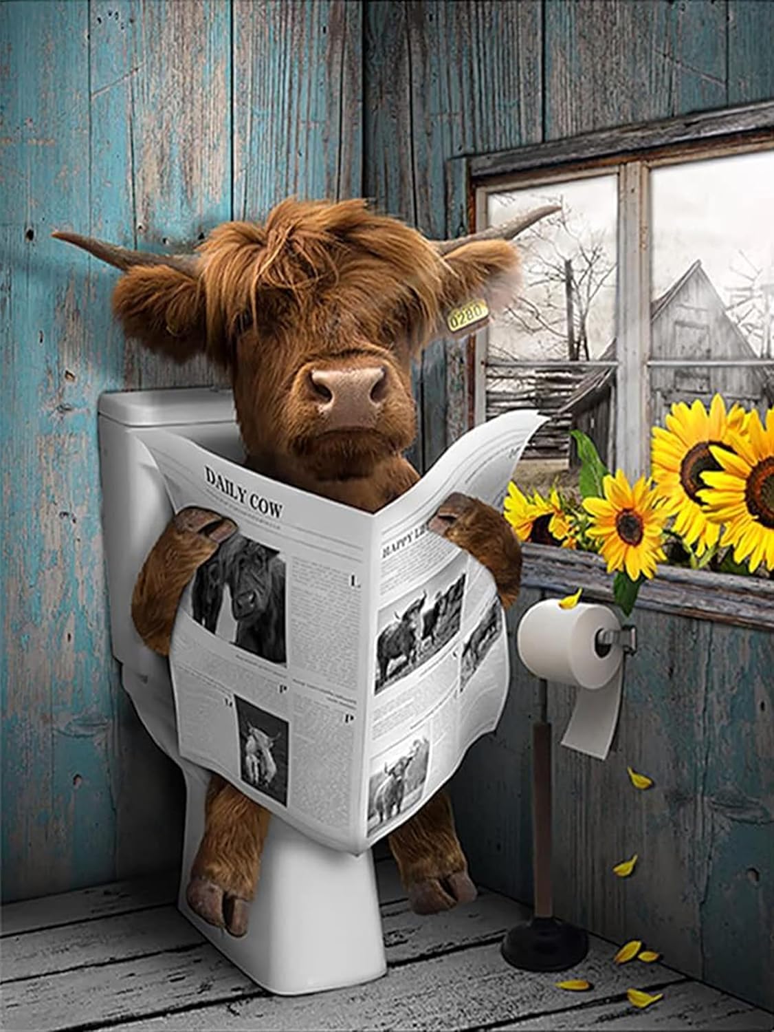 VARHHUXHA 5D DIY Diamond Art Painting, Wall Decor Diamond Rhinestone Cross Stitch Crystal Craft Painting Picture Kit Adult Kids Home - Cow