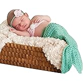 M&G House Newborn Photography Prop Mermaid Outfit Baby Photo Props Handmade Crochet Mermaid Tail Outfit Baby Handmade Crochet Costume Set Headband Bra Tail