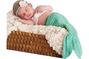 M&G House Mermaid Costume Set-Handmade Crochet Baby Photo Prop Includes Headband, Bra, Tail For Newborn Photography (Aquamarine)