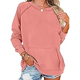 EADINVE Womens Casual Crew Neck Sweatshirt with Pockets Loose Fit Soft Long Sleeve Lightweight Pullover Tops Fall Clothes