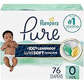 Pampers Pure Protection Baby Diapers, Size 0 (>10 lbs), 76 Count, Up to 100% Leakproof, Premium Plant-Based Skin Protection, Hypoallergenic Soft Diapers