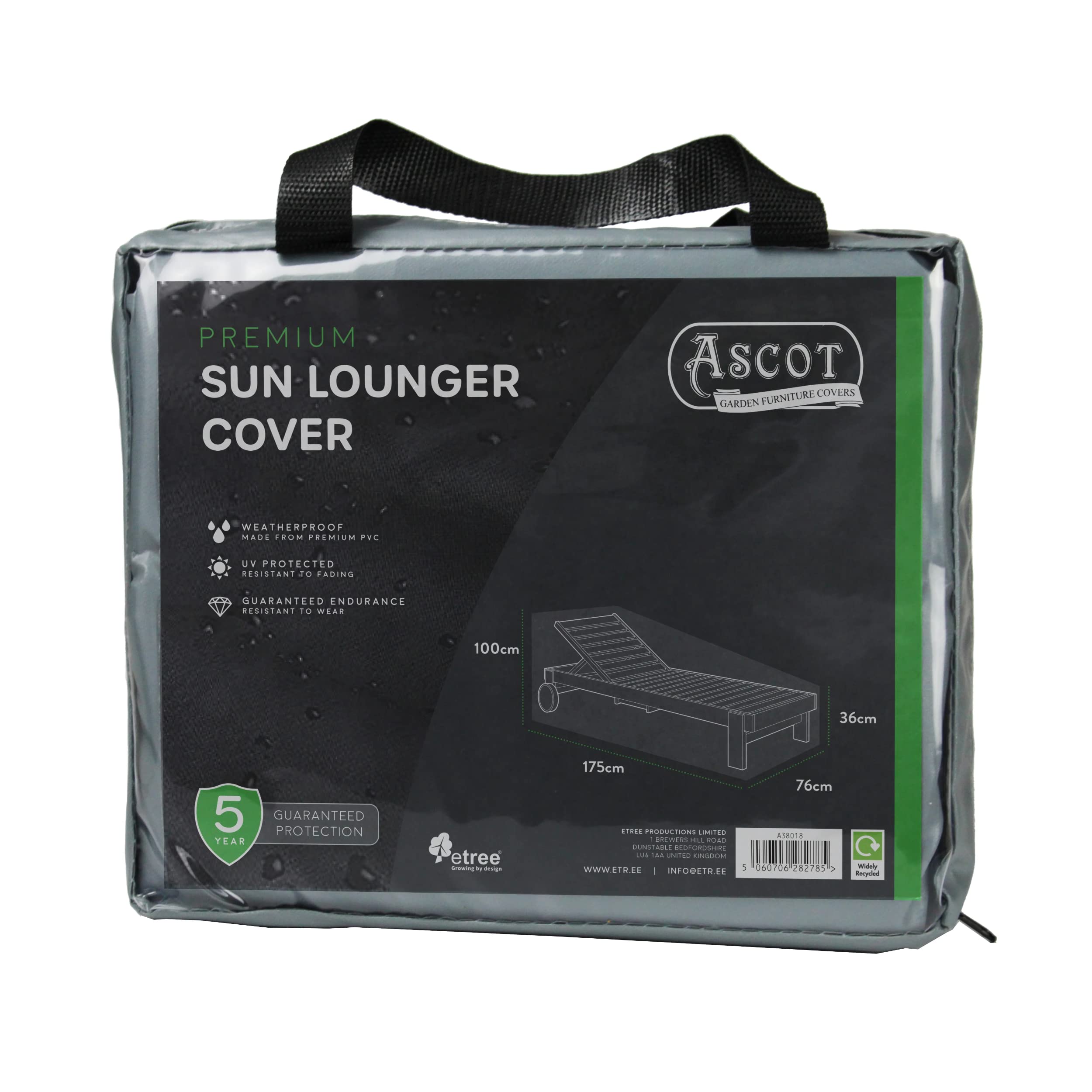 Ascot Premium Sun lounger Cover - 76 X 175 X 36/100 (H) cm Modern Grey