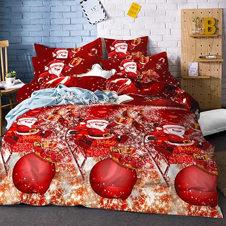 Amazon Com Merry Christmas Bedding Set Red New Year Duvet Cover Set Cartoon Cabin Quilt Cover Enjoy Santa Claus Duvet Covers Sparkling Shining Holiday Decoration Celebration Xmas Gifts King Size No Comforter Kitchen