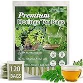 Premium Moringa Tea Bags, 100% Natural, Handmade, Pure from Moringa Leaf, Natural & No Additives, No Sugar/Caffeine/Gluten, Vegan, 120bags (120bags)