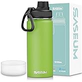 SASEUM Kids Sport Water Bottle 16oz Stainless Steel Double Wall Vacuum Thermal Mug with Leak Proof Spout Lids, Wide Mouth Metal Insulated Water Jug for Gym and Travel(Apple Green)