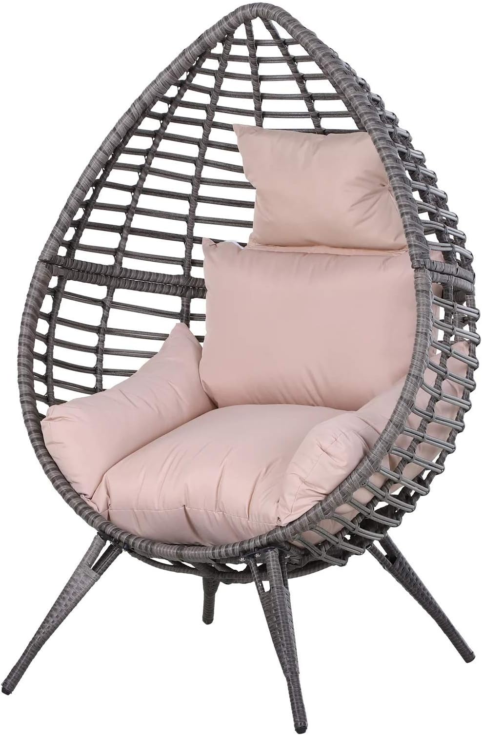 Rattan Egg Chair with Extra Padded Cushions Teardrop Shape Design Cozy Comfort Seating Modern Outdoor Garden Furniture Patio Deck Blacony Poolside Grey Beige