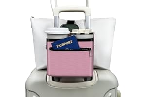 Vethers 3 in 1 Travel Luggage Cup Holder, Luggage Straps, Shoulder Bag for Suitcases add a Bag，Convenient Travel Carry-on Accessories for Hands-Free Convenience (Pink)