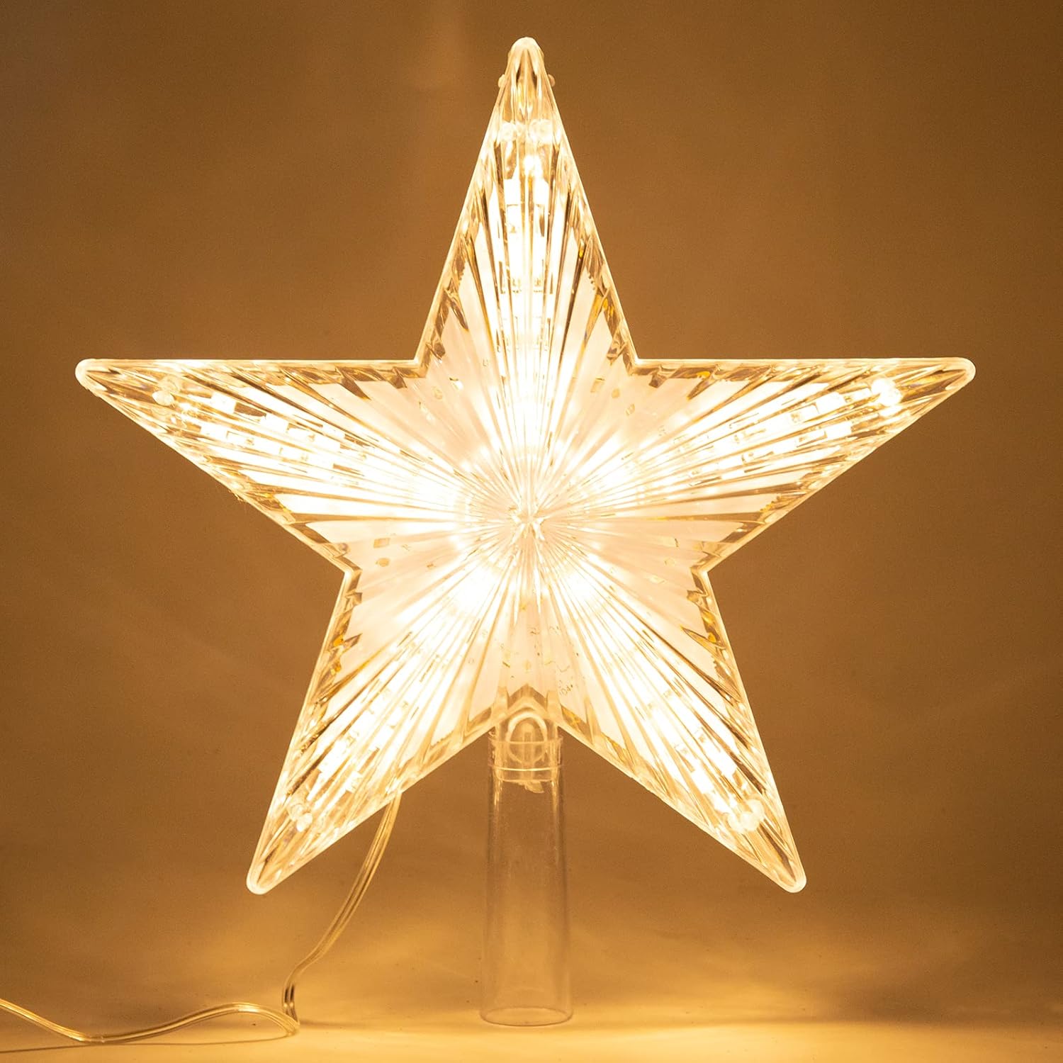 Tree Toppers - Christmas Tree Topper Star Warm White Light Christmas Tree Decor for Christmas Holiday Home Fit for General Size Xmas Tree, 8.7 Inch