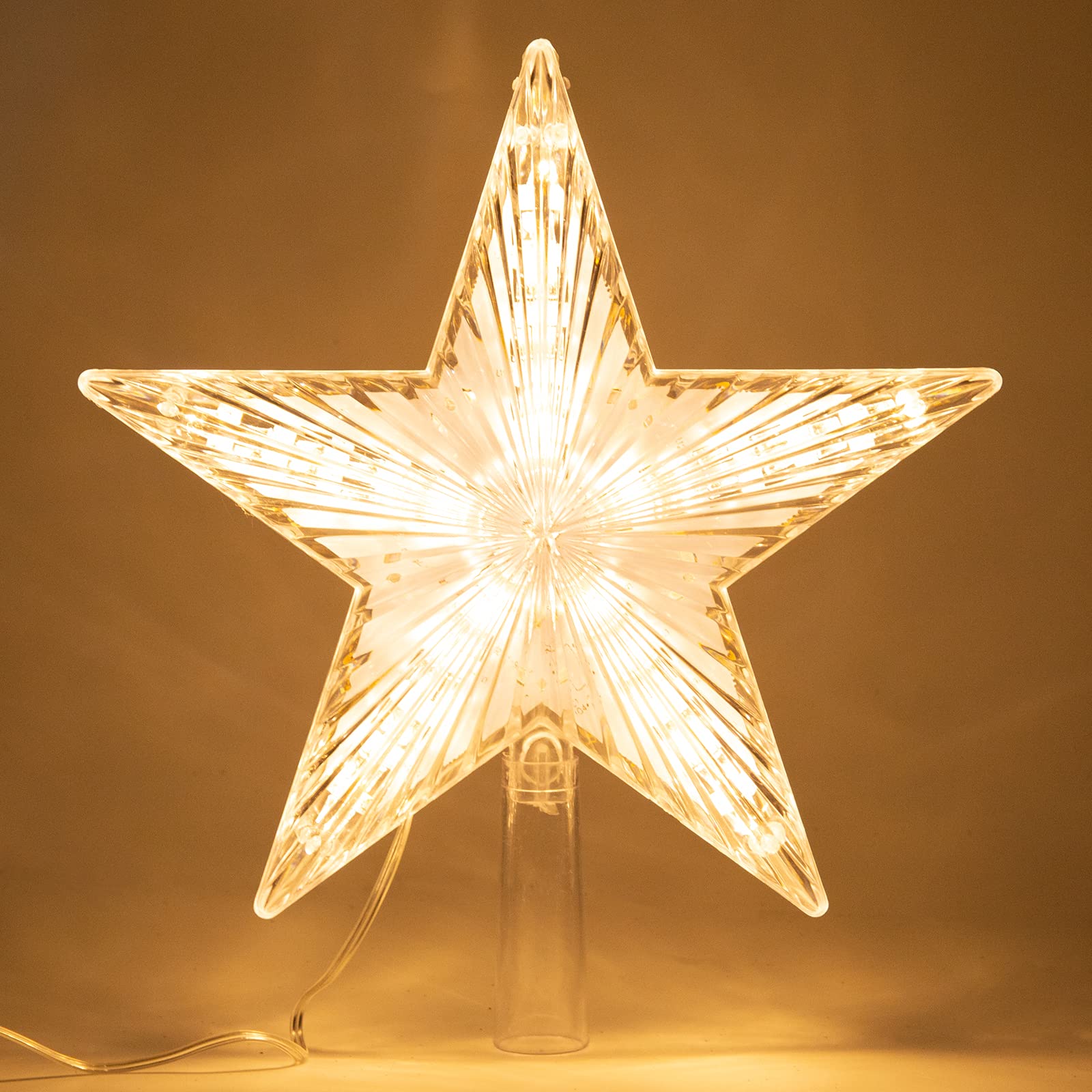 Christmas Tree Topper Star Warm White Light Christmas Tree Decor for Christmas Holiday Home Fit for General Size Xmas Tree, 8.7 Inch