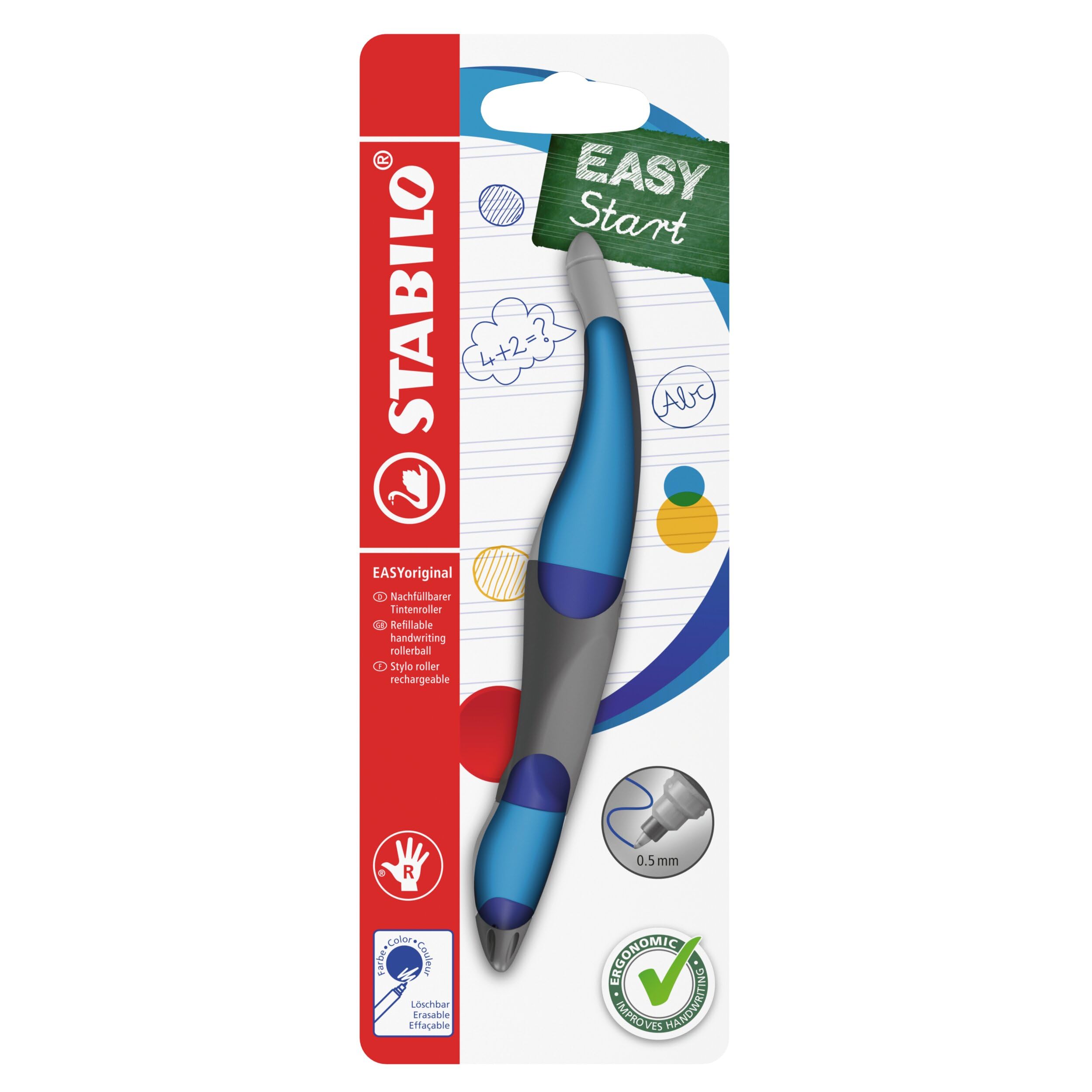 STABILO EASYoriginal - Ergonomic Rollerball - Right-Handed - Pack of 1 - Dark Blue/Light Blue