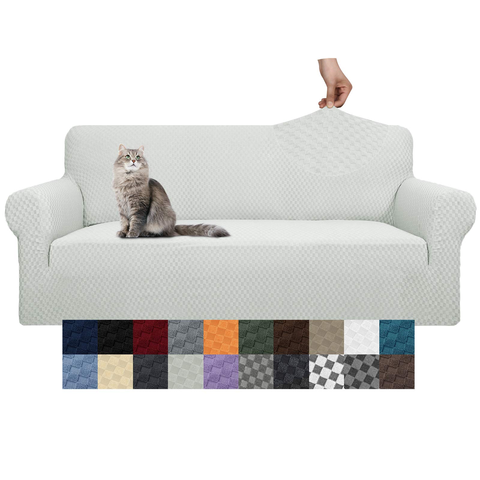 Photo 1 of YEMYHOM Couch Cover Latest Jacquard Design High Stretch Sofa Covers for 3 Cushion Couch, Pet Dog Cat Proof Slipcover Non Slip Magic Elastic Furniture Protector (Large, Ivory)