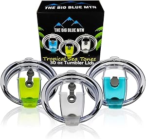 THE BIG BLUE MTN Spill Proof Tumbler Lids - 30/14 oz Replacement Lid Covers for Yeti Rambler, Ozark Trail, Old Style Rtic Cup Travel Tumblers (Tropic, 3)