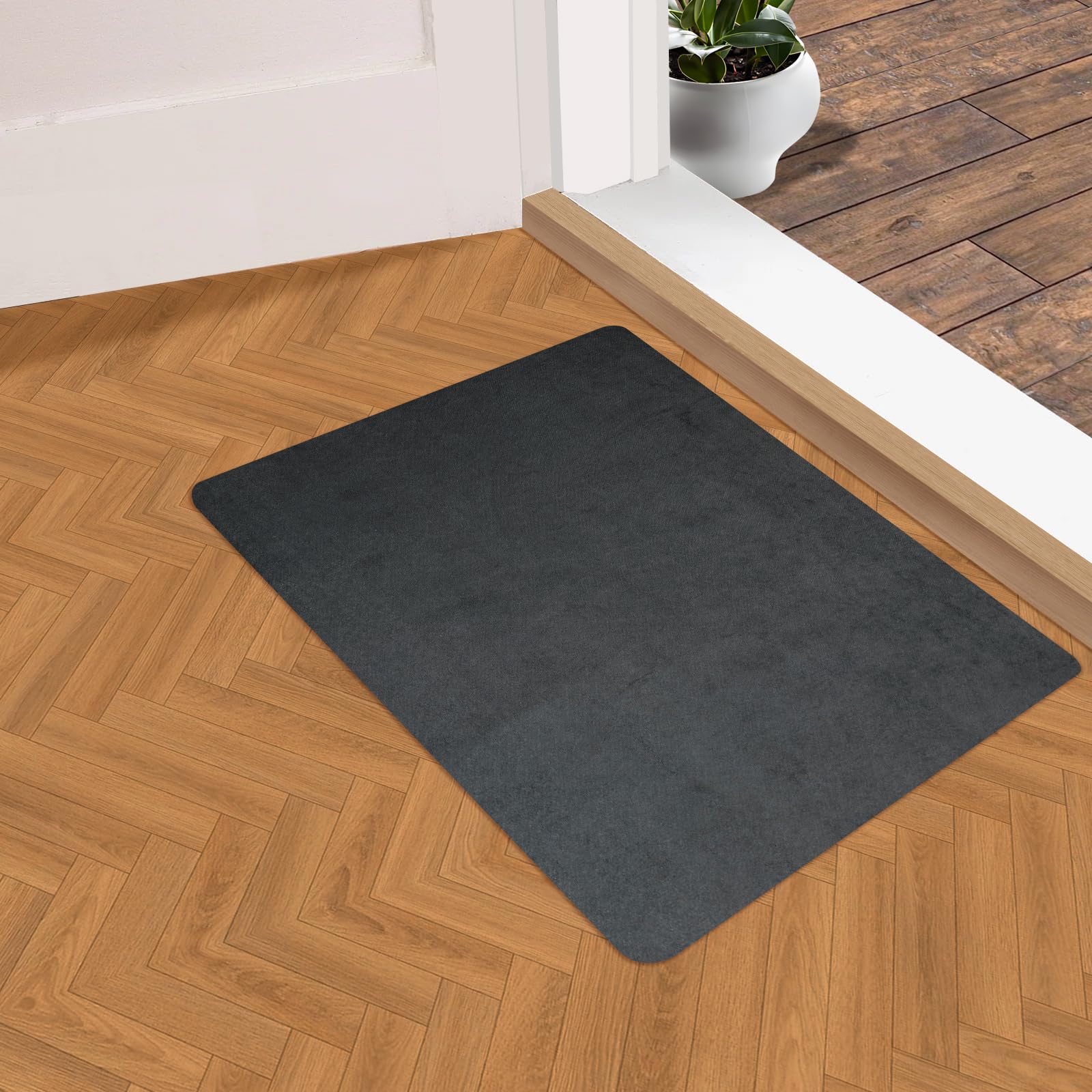 Photo 1 of YOFTLUJU 1/10 Inch Ultra Thin Door Mat Indoor, Non Slip Absorbent Resist Dirt Entrance Rug, Washable Front Door Mat, Low Profile Inside Floor Mat Doormats for Entryway, 16" x 24", Dark Grey
