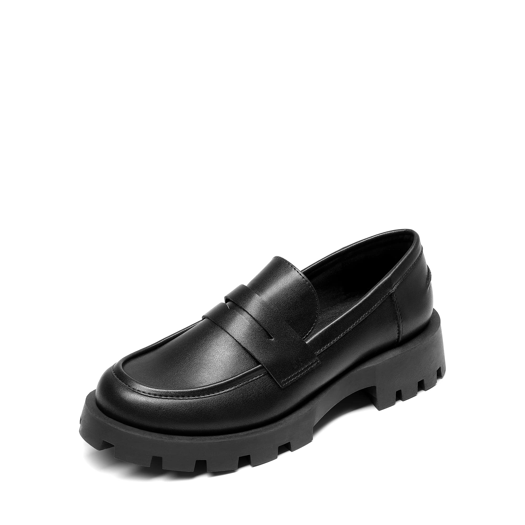 Bamboo Women Staging-04 Platform Lug Loafer Black Crinckle PU Platform 8.5 Black Crinckle PU
