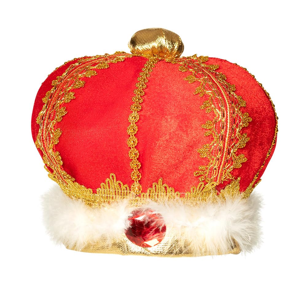 Boland Adults Deluxe Kings Crown With White Fur Trim, Royal Fancy Dress Accessory, Crown For Men, Coronation, Nativity, World Book Day, Red and Gold, One Size (One Size)