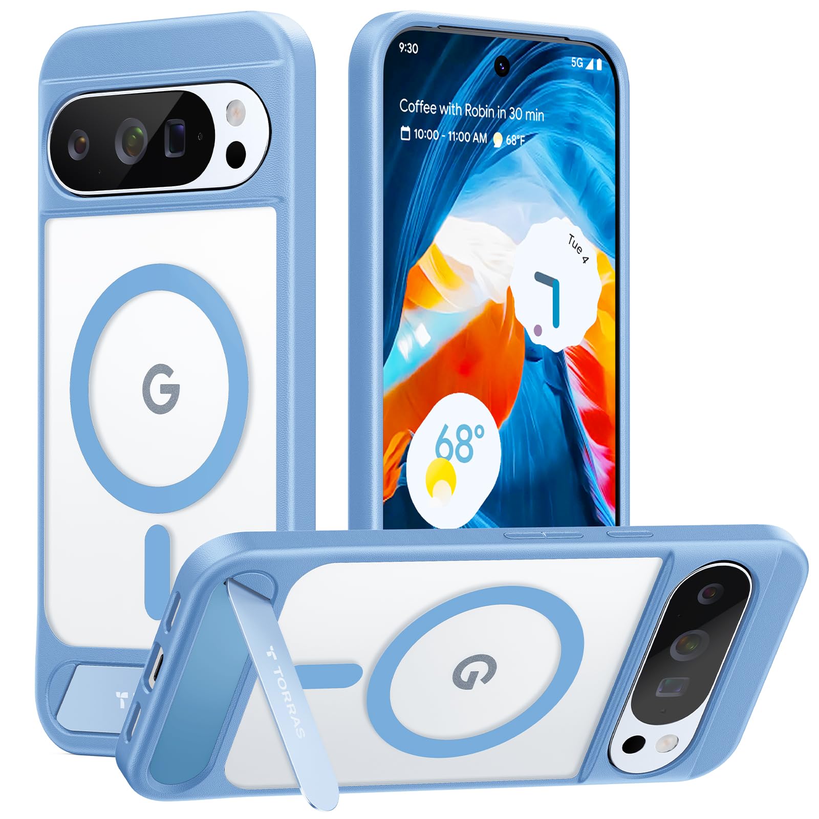 Photo 1 of TORRAS Magnetic & Stand for Google Pixel 10 Pro Case/Pixel 10 Case, Fit for MagSafe, Mil-Grade Drop Protection, Slim Fit for Google Pixel 10/10 Pro Phone Case with Flush Kickstand, Translucent Blue