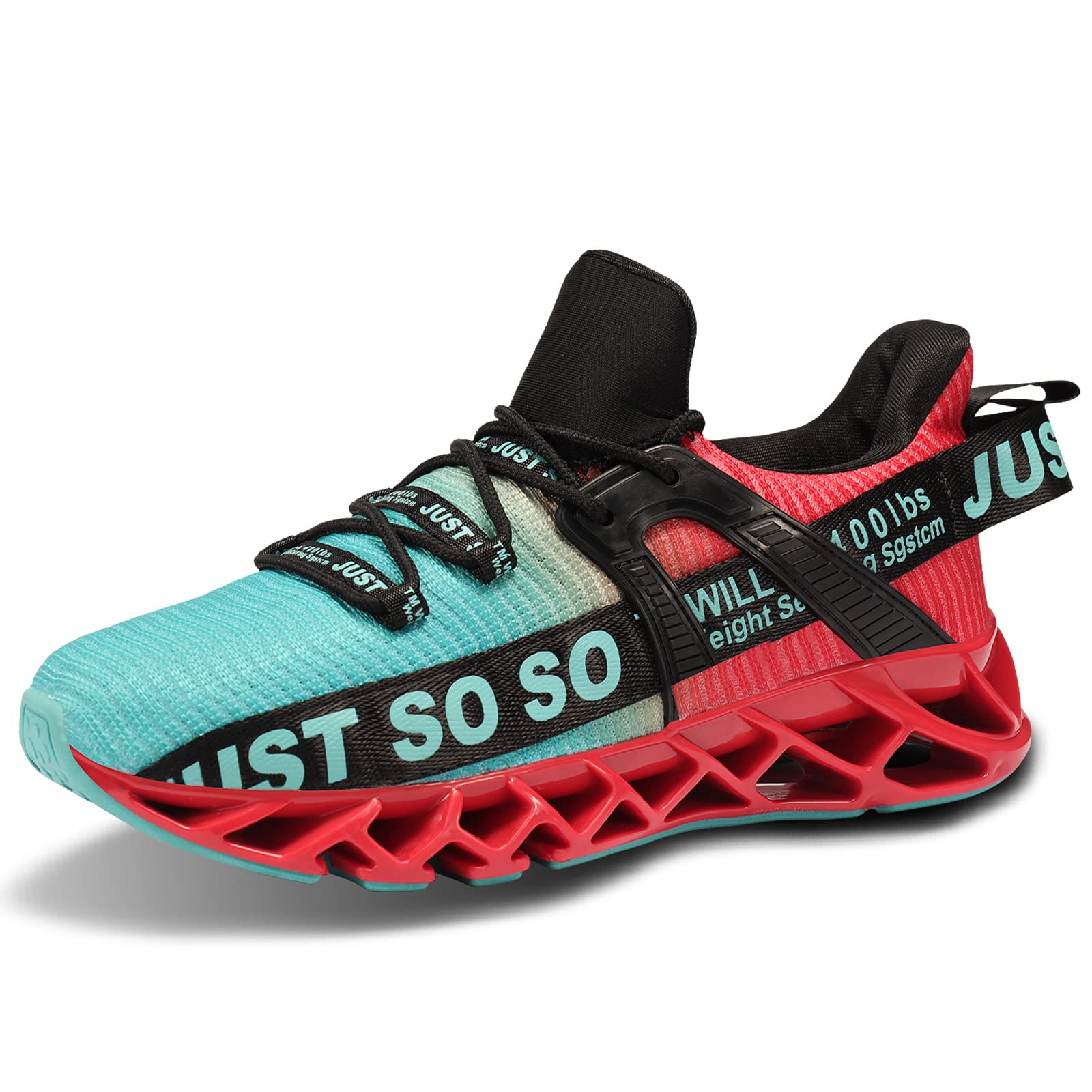 Photo 1 of COKAFIL Mens Running Shoes Walking Blade Tennis Sneakers for Men, Red&Blue, US 13