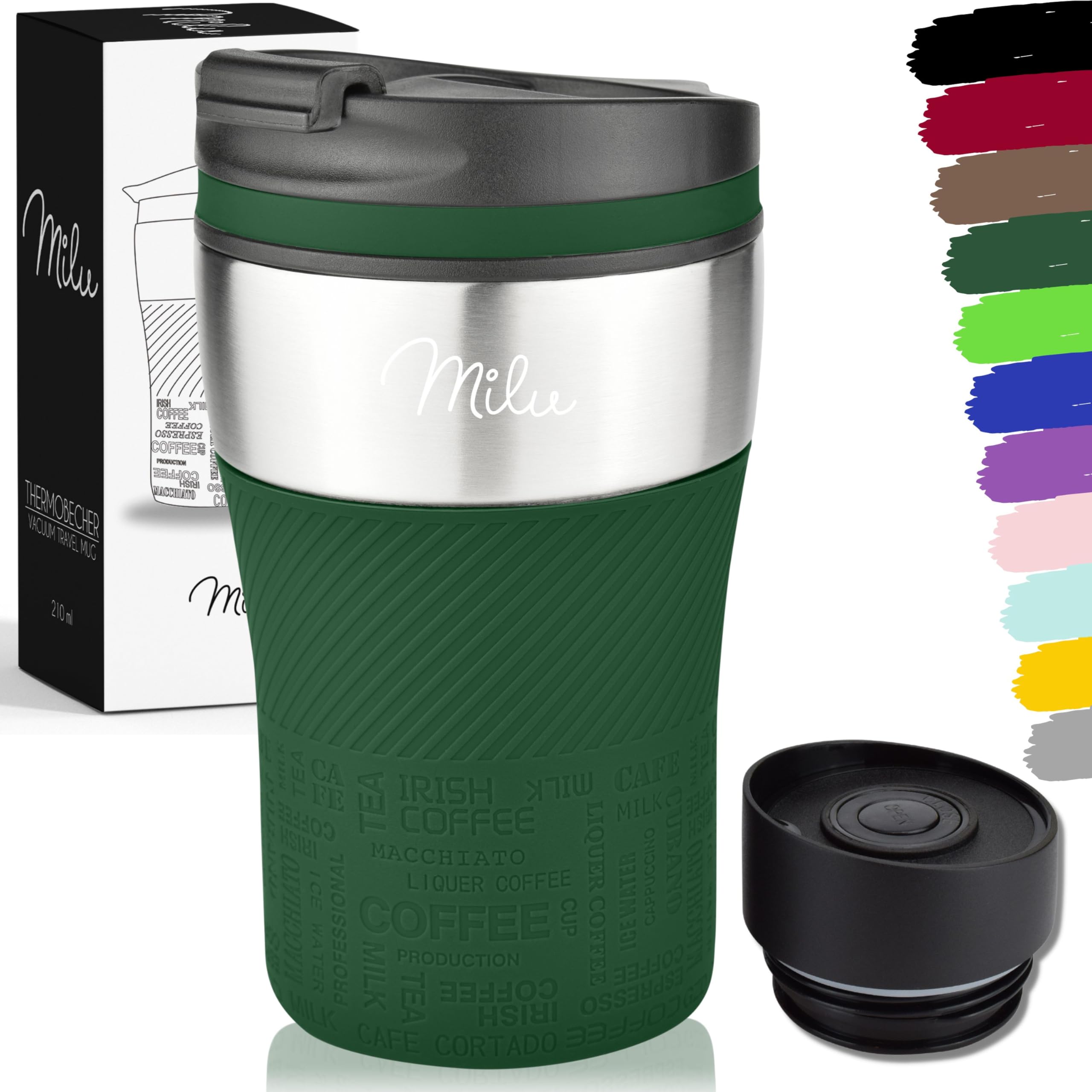 Milu Stainless Steel Vacuum Insulated Travel Coffee Mug 210ml, 100% Leak Proof Tumbler Keeps Cold and Warm, Double Walled Cup, Suitable for Coffee and Tea (Olive Green)