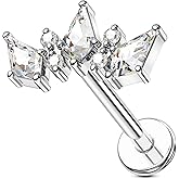 Jewseen G23 Titanium Flat Back Stud Earring Internally Threaded Cartilage Stud CZ Conch Piercing Jewelry 16G Helix Labret Lip Ring for Women Men