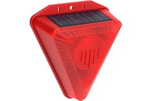 QXMH Solar Sound and Light Alarm: 129db Dog Barking & Gunshot Sound, 6 LEDs Flash Warning Strobe Alarm System, Siren Sound Alarm, 4 Modes Warning Strobe Flashing Light