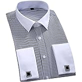 Cloudstyle Men's Dress Shirt Slim Fit Button Down Stripe Checked Shirt