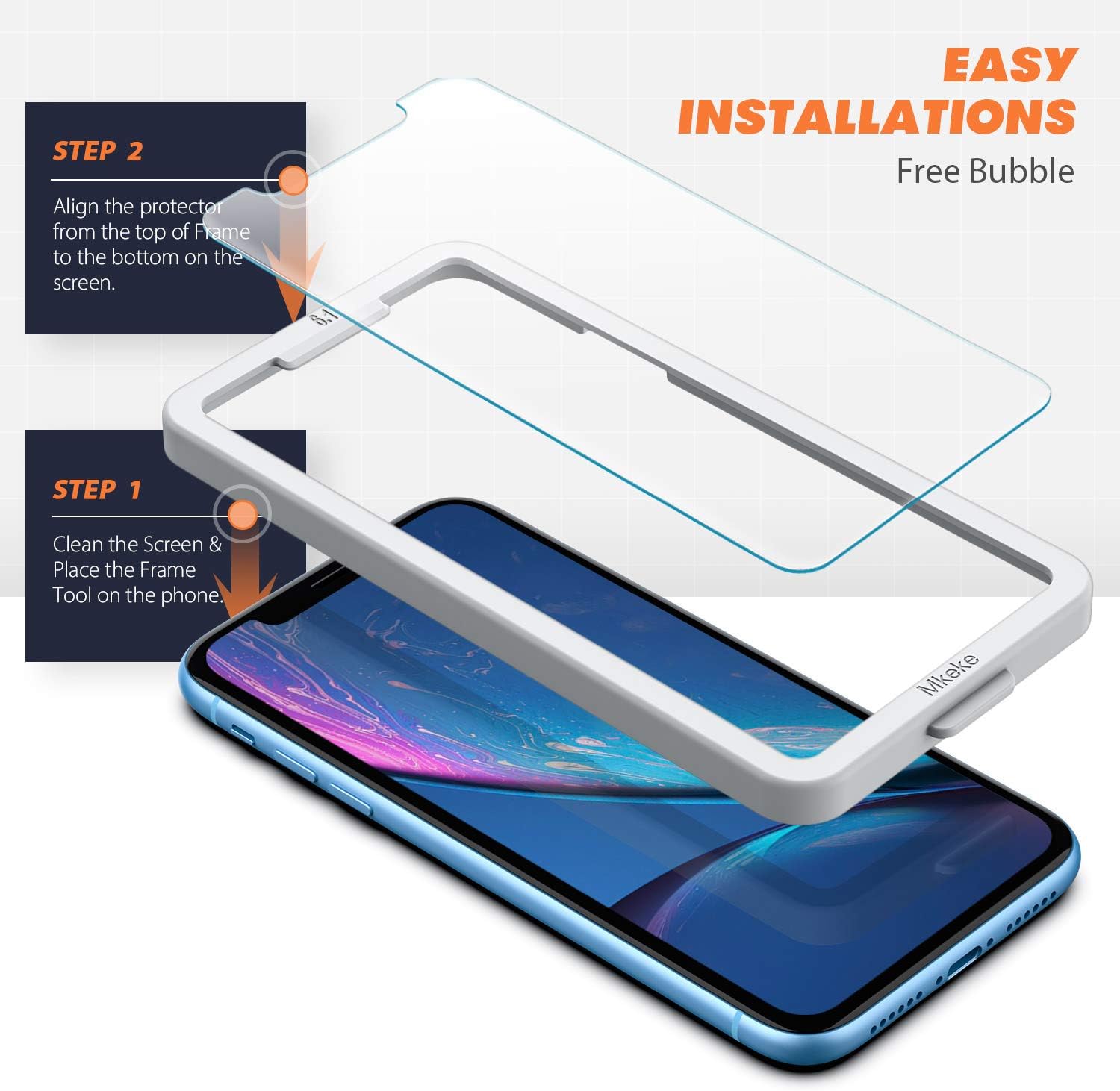 Mkeke Compatible with iPhone XR Screen Protector, IPhone 11 Screen protector,Tempered Glass Film for Apple iPhone XR & iPhone 11, 3-Pack Clear