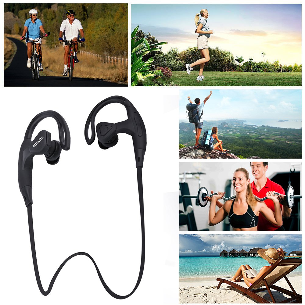 Sunvito Bluetooth Wireless 4.1 Headphones Sports Running Gym Exercise Earphones for iPhone 6, 6S, 6 Plus,Samsung Galaxy S5, S4 and more Smartphones and Tablets--Black