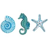 AIM & GGKK 3D Art Ocean Beach Wall Decor Coastal Decorations Sets with Starfish, Seahorse,Conch for Bedroom Bathroom Livingroom Beach House