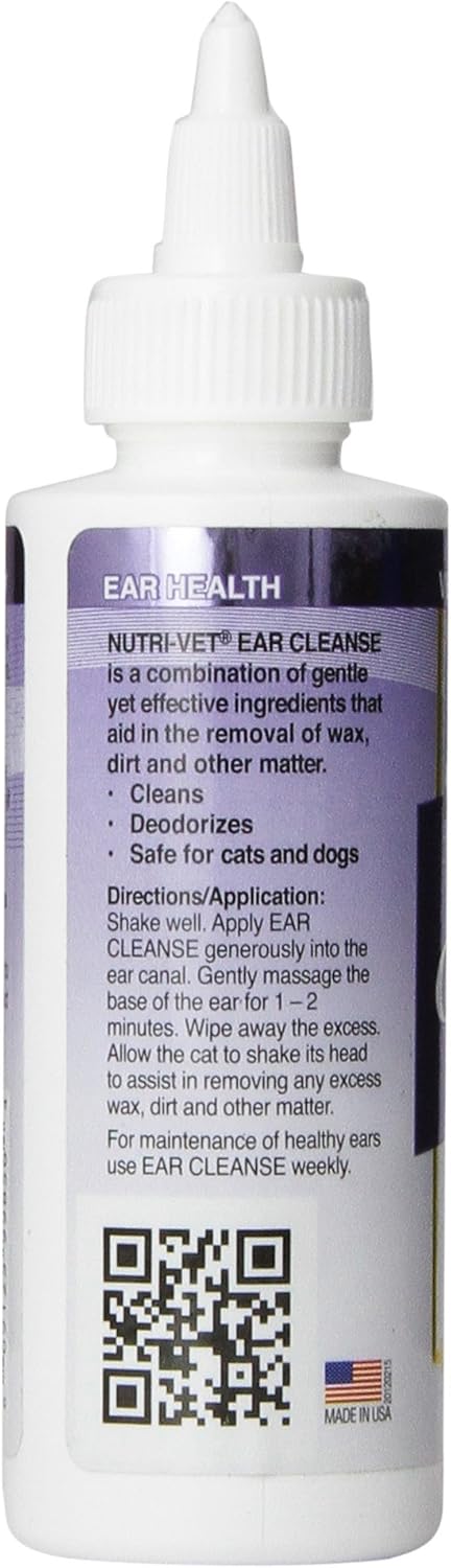 Nutri-Vet Ear Cleanser for Cats, Removes Dirt and Dissolves Wax, 4oz : Pet Ear Care Supplies : Pet Supplies