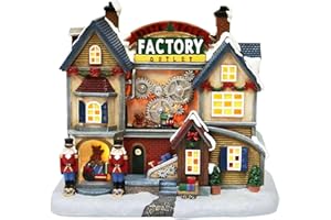 MOMENTS IN TIME North Pole Factory Outlet LED Lighted Animated Christmas Village House, Hand-Painted Polyresin, Battery Operated Holiday Decoration 8.3”H