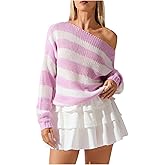 MakeMeChic Women's Winter Y2K Striped Asymmetrical Sweater Pullover One Shoulder Long Sleeve Knit Top