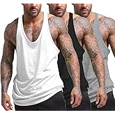 COOFANDY Men's 3 Pack Tank Tops Gym Workout Shirt Y-Back Sleeveless Muscle Fitness Bodybuilding Tank Shirts