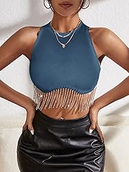 Milumia Women Party Crop Tank Tops Rhinestone