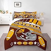 Feelyou Football Bedding Set Boys Girls Queen Size Rugby Sports Comforter Set Football City Duvet Women Men Gray Brown Yellow Decor