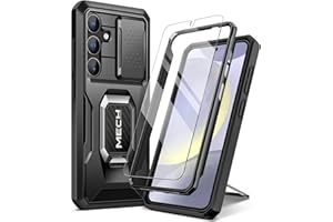 TONGATE for Samsung Galaxy S24 Case, [1 Screen Protector & 1 Front Frame] [Military Grade Shockproof] Heavy Duty Dual Layer S24 Phone Case with Ring Kickstand & Slide Camera Cover, Black