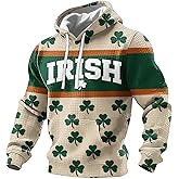 BXJX St Patricks Day Sweatshirt Men Lucky Clover Long Sleeve Pullover Irish Shamrock Hoodie Casual Holiday Shirts Pocket
