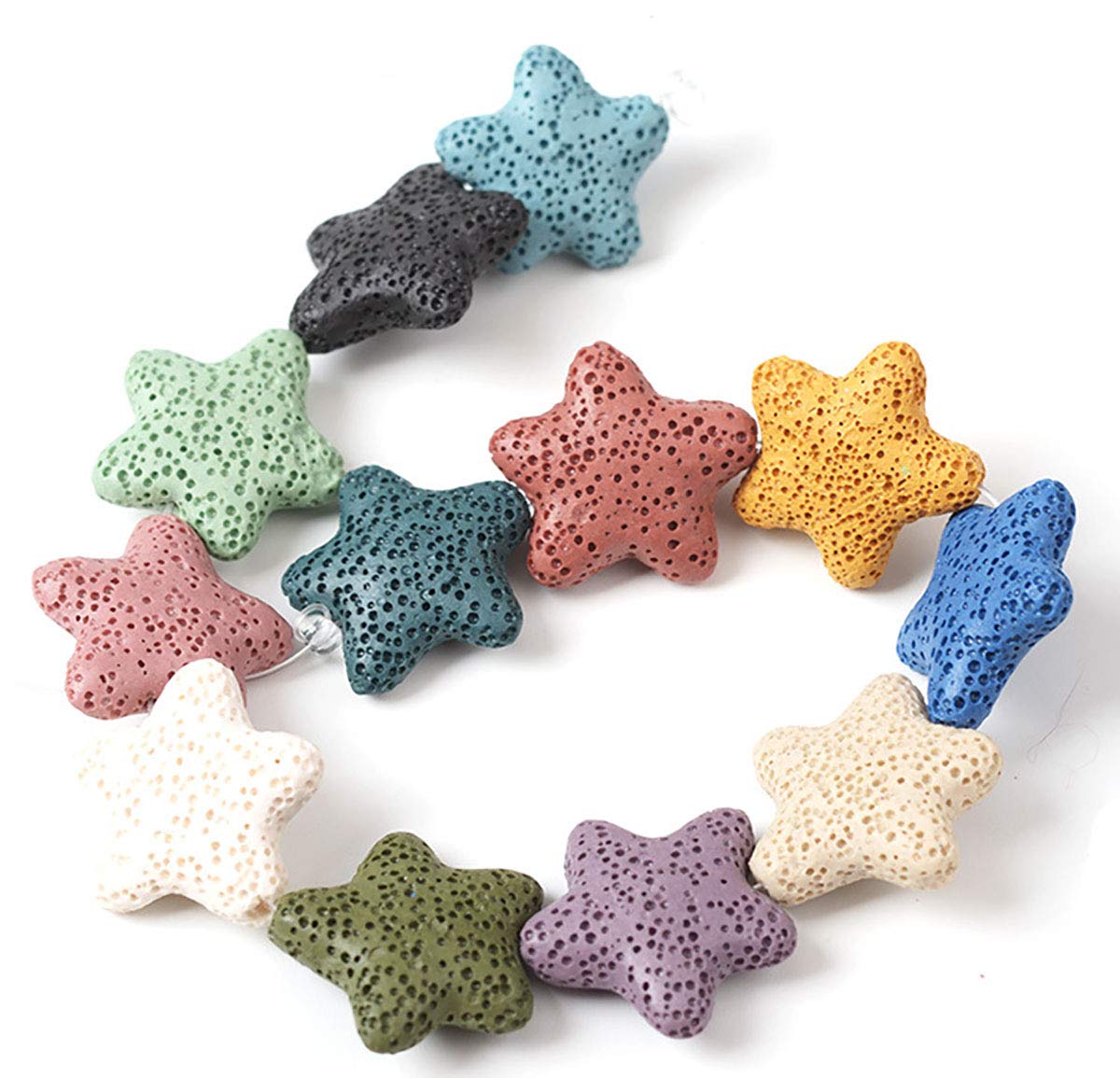 Colored Gemstone Loose Beads Polished Lava Stone Beads Rock Beads Volcanic Gemstone for Necklace Earrings Bracelet Jewelry Making (Starfish Style, Small)