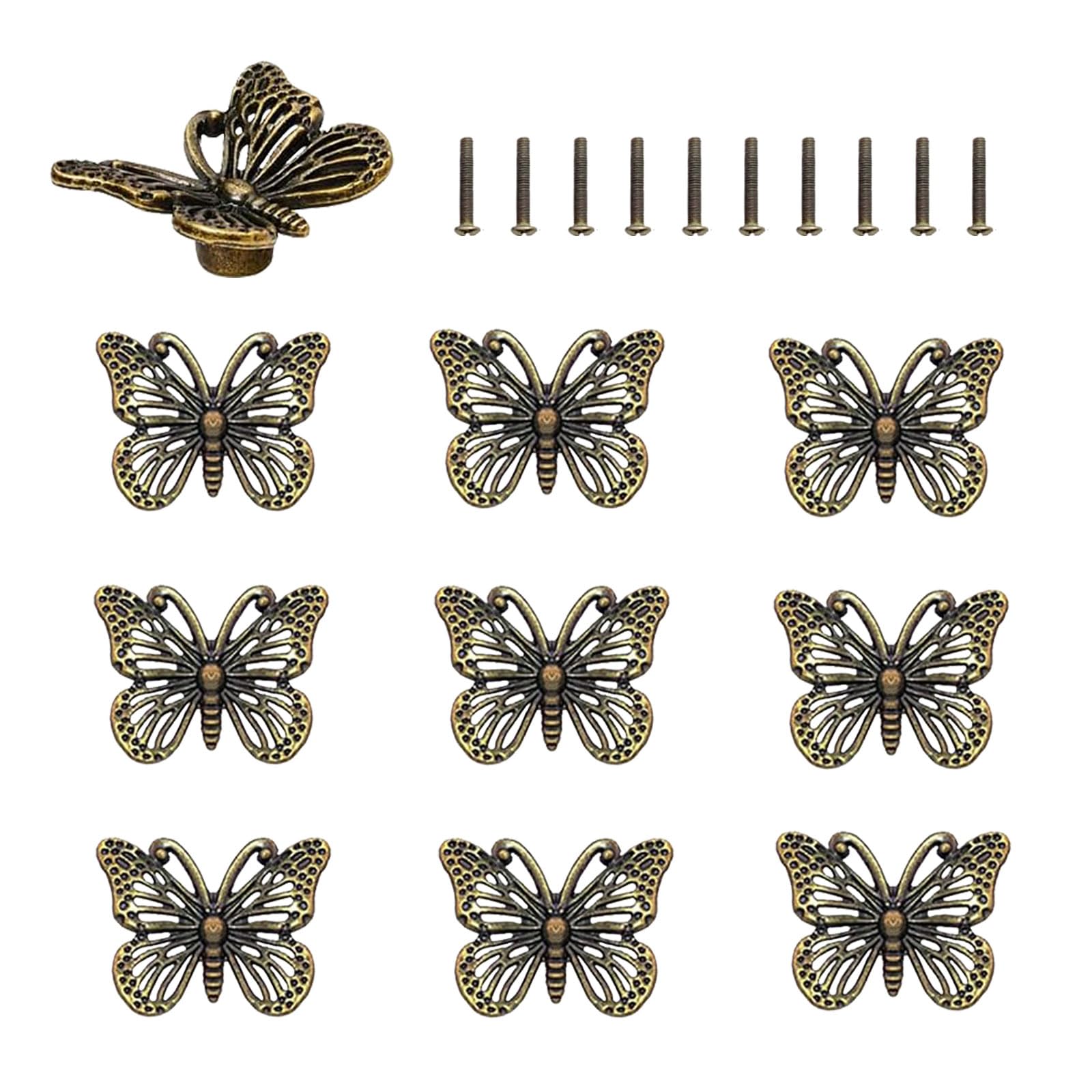 View 1 of Antique Drawer Knobs & Pulls – 10-Pack Vintage Decorative Cabinet Hardware (Bee, Flower, Butterfly, Starfish Designs) (Butterfly Design)