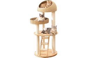 QUORIUXEN Solid Wood Cat Tree for Indoor Cats,Tall Cat Tower with Scratching Post,Modern Cat Tree Tower for Large Cats with H