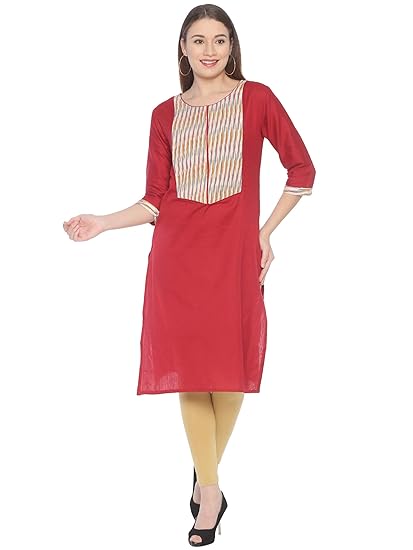 Women's Cotton Nursing/Feeding/Maternity/Easy Feeding Kurta/Kurti with Hidden Zippers for Breastfeeding Mothers (Maroon)