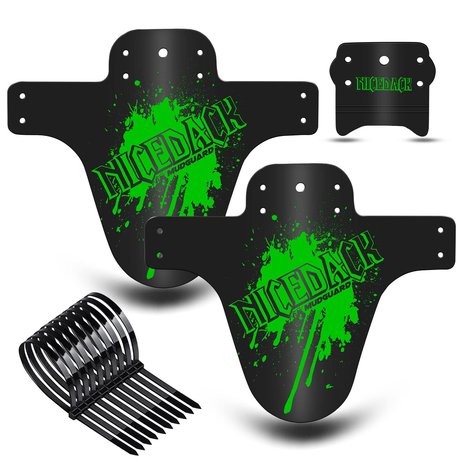 NICEDACK Mud Guard, 2Pcs MTB Bicycle Mudguards for 26" 650B 27.5" 29" MTB Mountain Bike Rear and Front Mudguard Fender (Green, 2PCS Matte Surface)