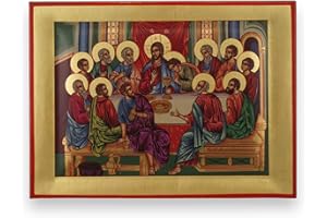 BLESSEDMART Last Supper Icon - Premium Quality Greek Orthodox Byzantine Icon, Handmade on Natural Solid Wood, Gift Ready - Ships in a Box