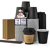 JOLLY CHEF 100 Count 10 oz Coffee Cups with Lids, Sleeves and Stirrers for Home, Office, Kitchen, Cafes, Disposable Hot Paper Cups for all Kinds of Beverages
