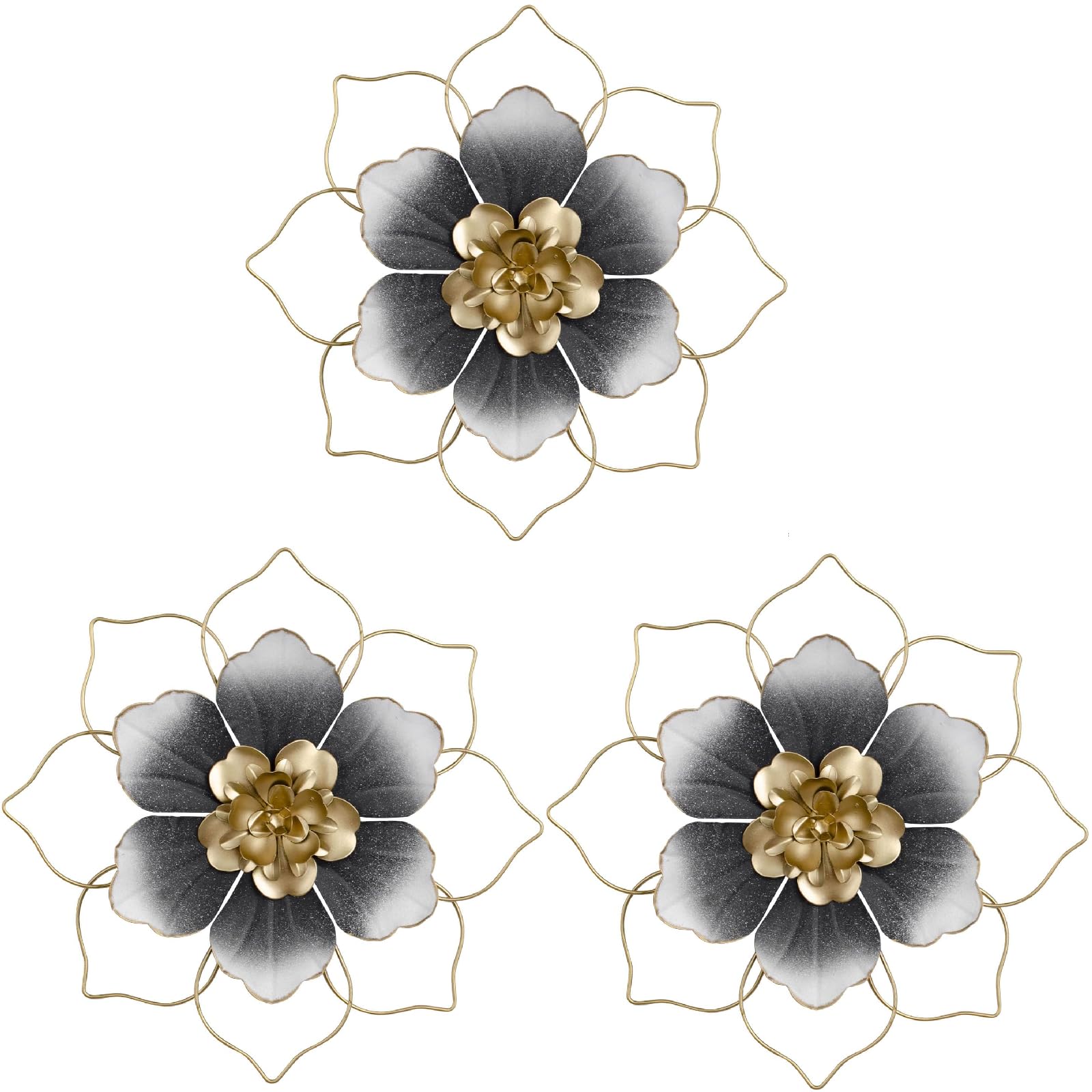 Tandefio 3 Pcs 9.5 Inches Metal Flower Wall Decor Floral Decoration ...