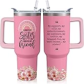 Kearscupra 40oz Sister Tumbler with Handle and Straw, Insulated Stainless Steel Cup, Travel Coffee Mug Water Bottle, Birthday Gifts for Women